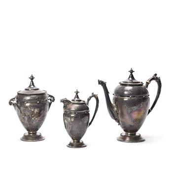 (GIDEON WELLES.) 3-piece silver tea service owned by the Gideon Welles family.